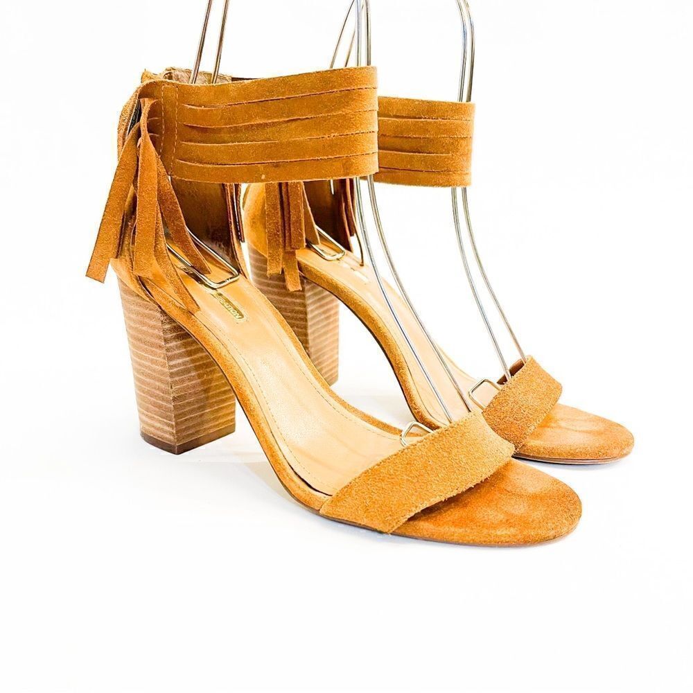 🍋 BCBGeneration • Women’s Fringe Camel Suede Block Heel Sandal Size 8.5